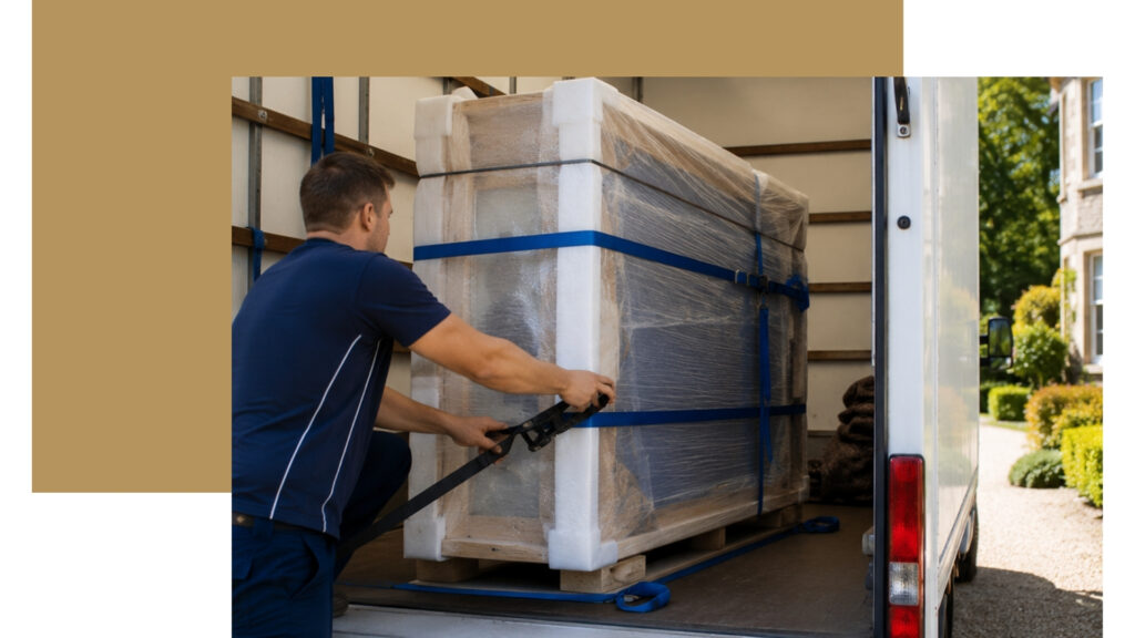 specialist courier in Norfolk securing a valuable item for transport